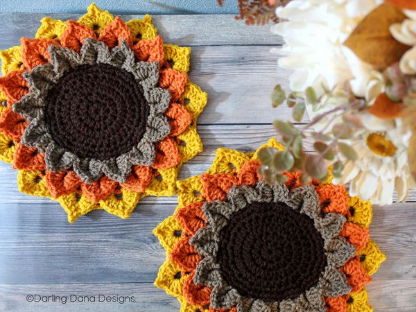 crochet Sunflower Candle Coaster free pattern