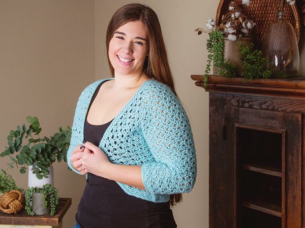 crochet Lacy Cropped Shrug free pattern