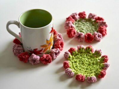 crochet Rose Bouquet Coaster free pattern