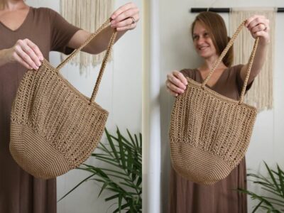 crochet Acorn Basket Bag free pattern