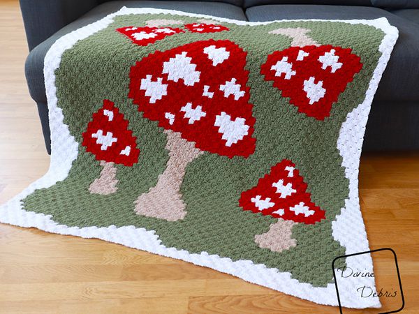 crochet Mushroom Love Blanket free pattern