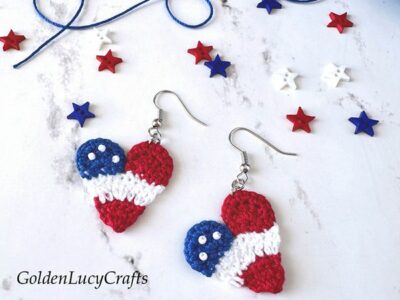 crochet Patriotic Heart Earrings free pattern