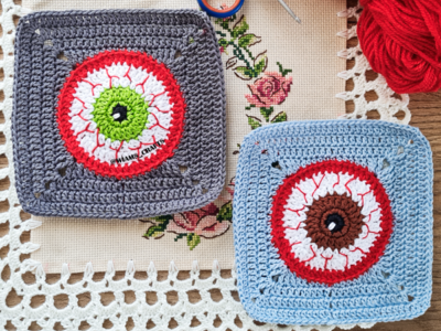 crochet Halloween Eyeball Granny Square free pattern