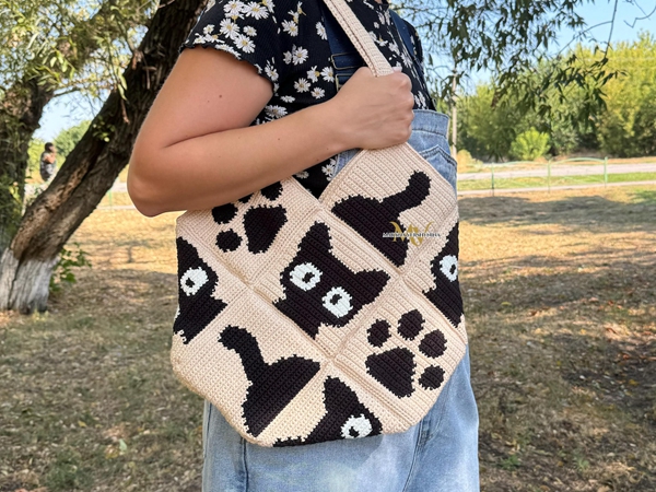 crochet Black Cat Tote Bag easy pattern