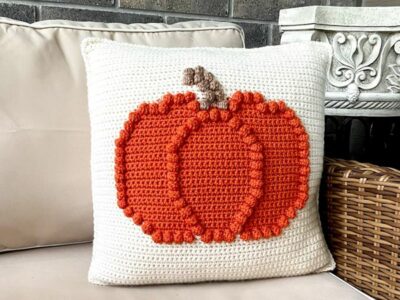 crochet Bobble Pumpkin Pillow easy pattern