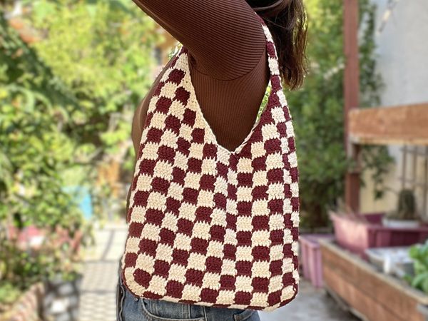 crochet Checkered Tote Bag free pattern