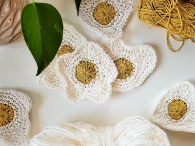 crochet Fried Egg Coasters free pattern