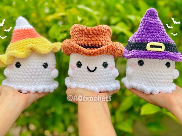 crochet Ghosts Wearing Hats easy pattern